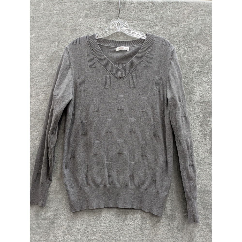 BLUETIME Sweater Womens M Gray V Neck‎ Lightweight Geometric Knit Pullover